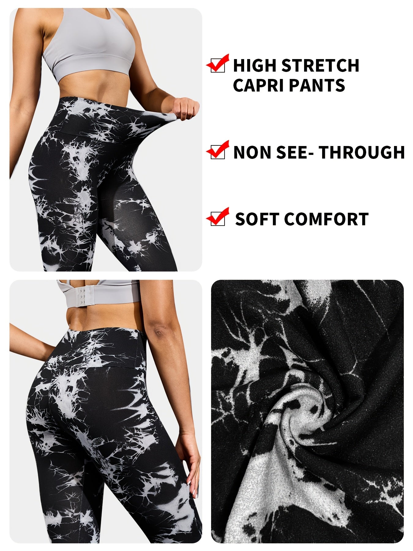 3 Pak Kvinder Højt Talje Tie Dye Træningsleggings Bløde