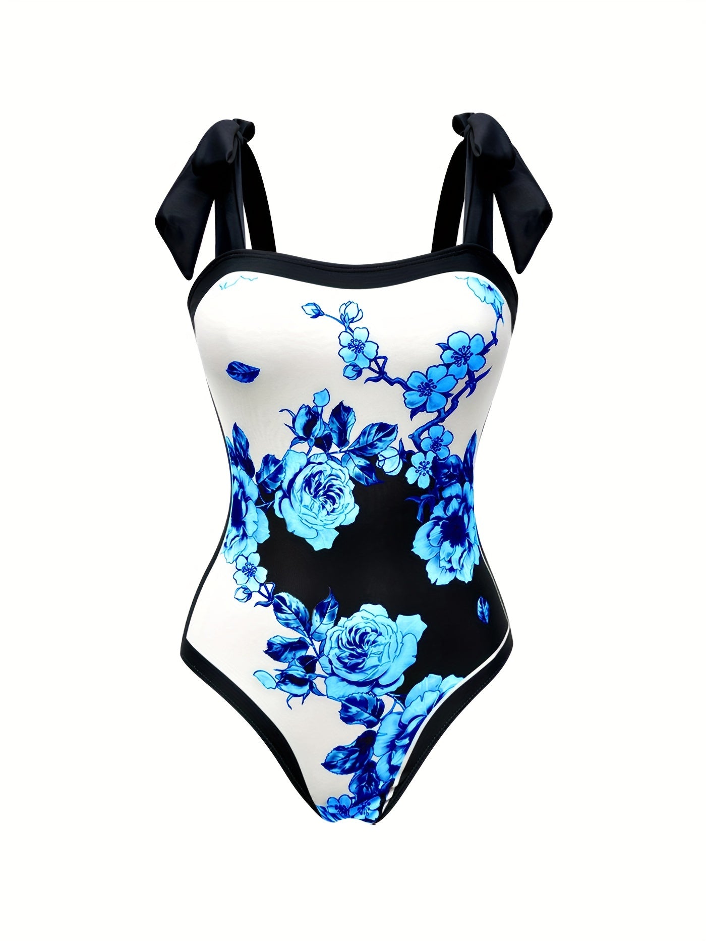 Elegant Floral Print Swimsuit Set - Two-Piece, High-Stretch Fabric, Square Neck, Bow Detail, All-Season Beachwear, UFJUFJ, Beach Swimsuit|Floral Swimsuit|Stretchy Fabric