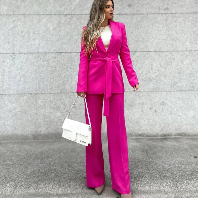 Women'S Elegant Blazer Set – Shawl Lapel Jacket & Wide-Leg Pants
