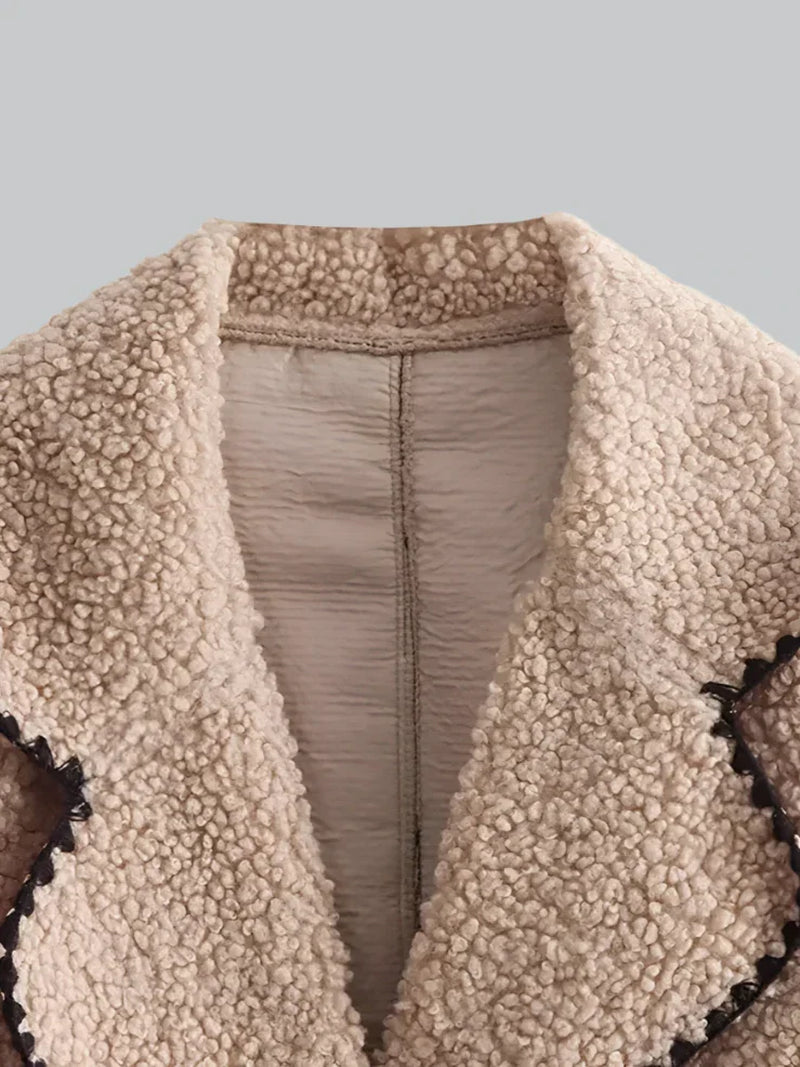 Women’S Jacket – Oversized Fit – Lambswool Texture – Statement Stitching – Double-Breasted