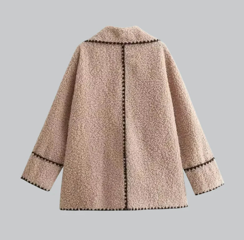 Women’S Jacket – Oversized Fit – Lambswool Texture – Statement Stitching – Double-Breasted