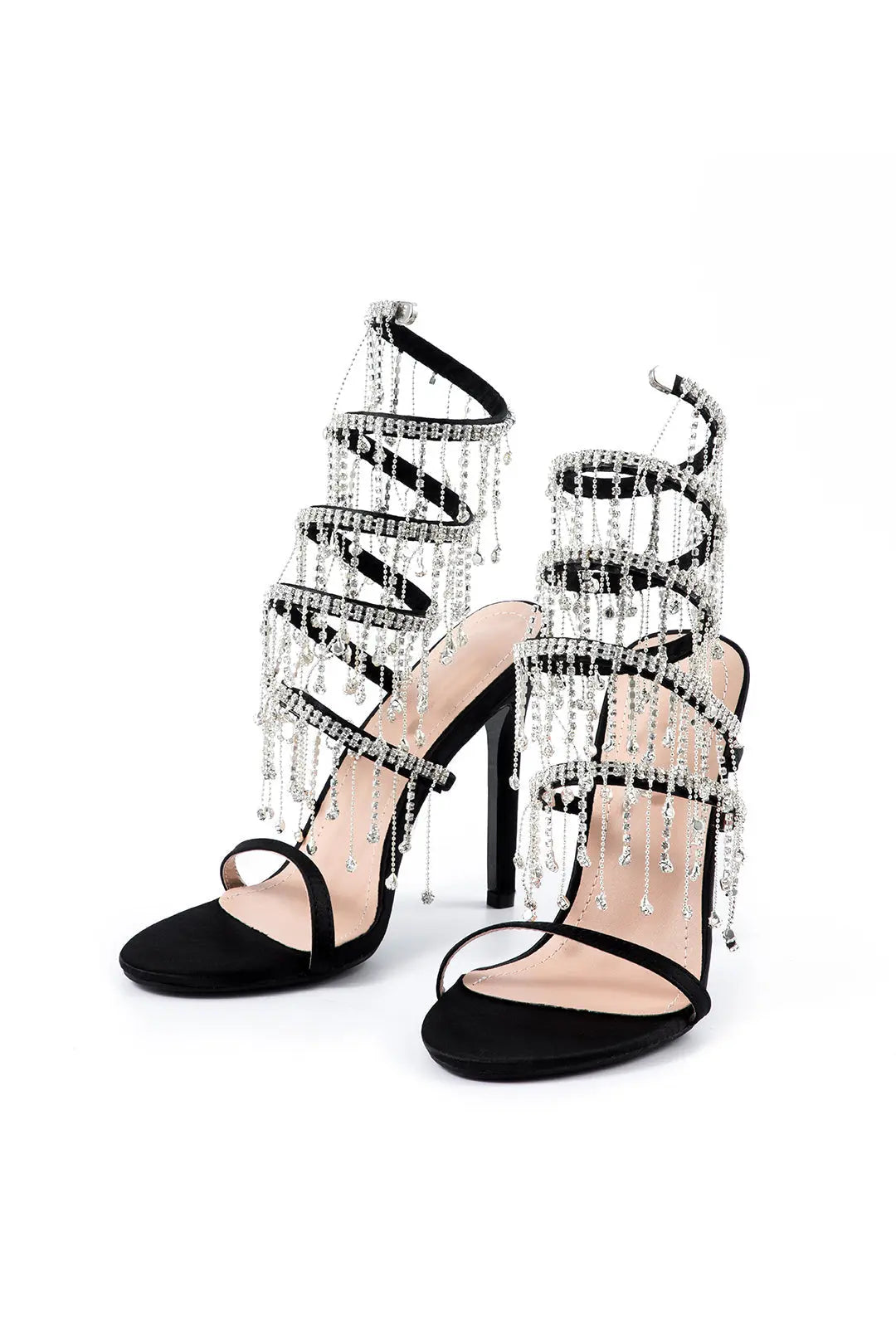 Katya – Chic Rhinestone Kæde Runde Tå Kvinde Sko-Heels-Zuruz-Sort-3-Zuruz