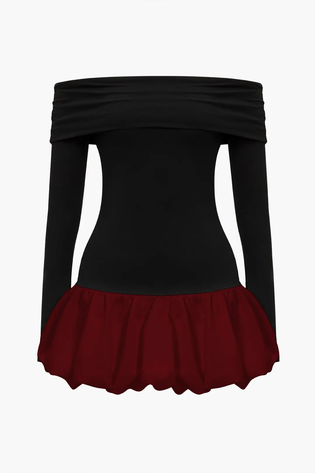 Jolanda - Off-Shoulder Patchwork Mini Kjole til Kvinder-Dresses-Zuruz-Bourgogne-S-Zuruz