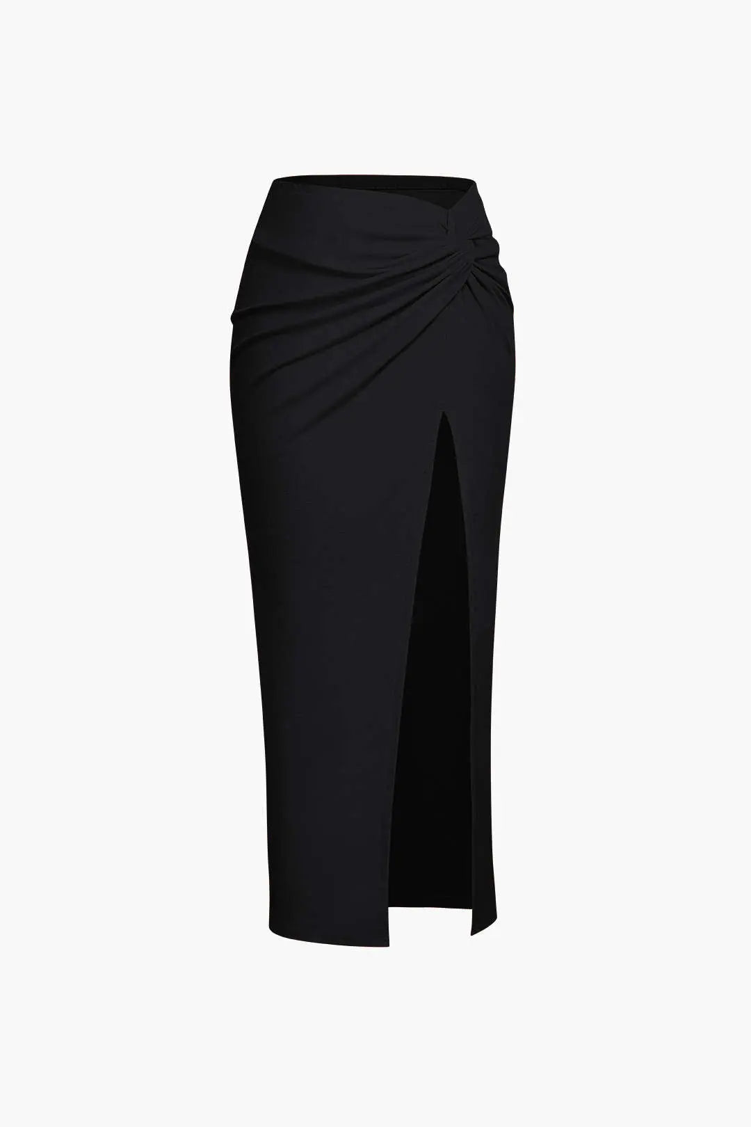 Paloma - Knudedetaljeret Slids Design Strikket Midi Nederdel til Kvinder-Skirts-Zuruz-Sort-XS-Zuruz