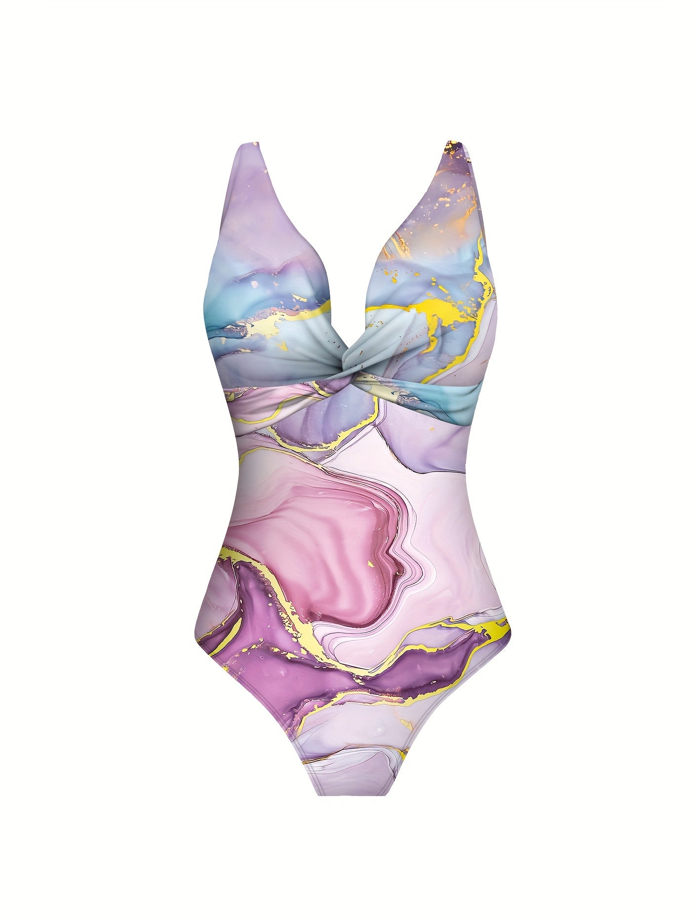 Two-piece Set of Ocean Gilt Print Bodysuit and Wrap Skirt in Twist Style