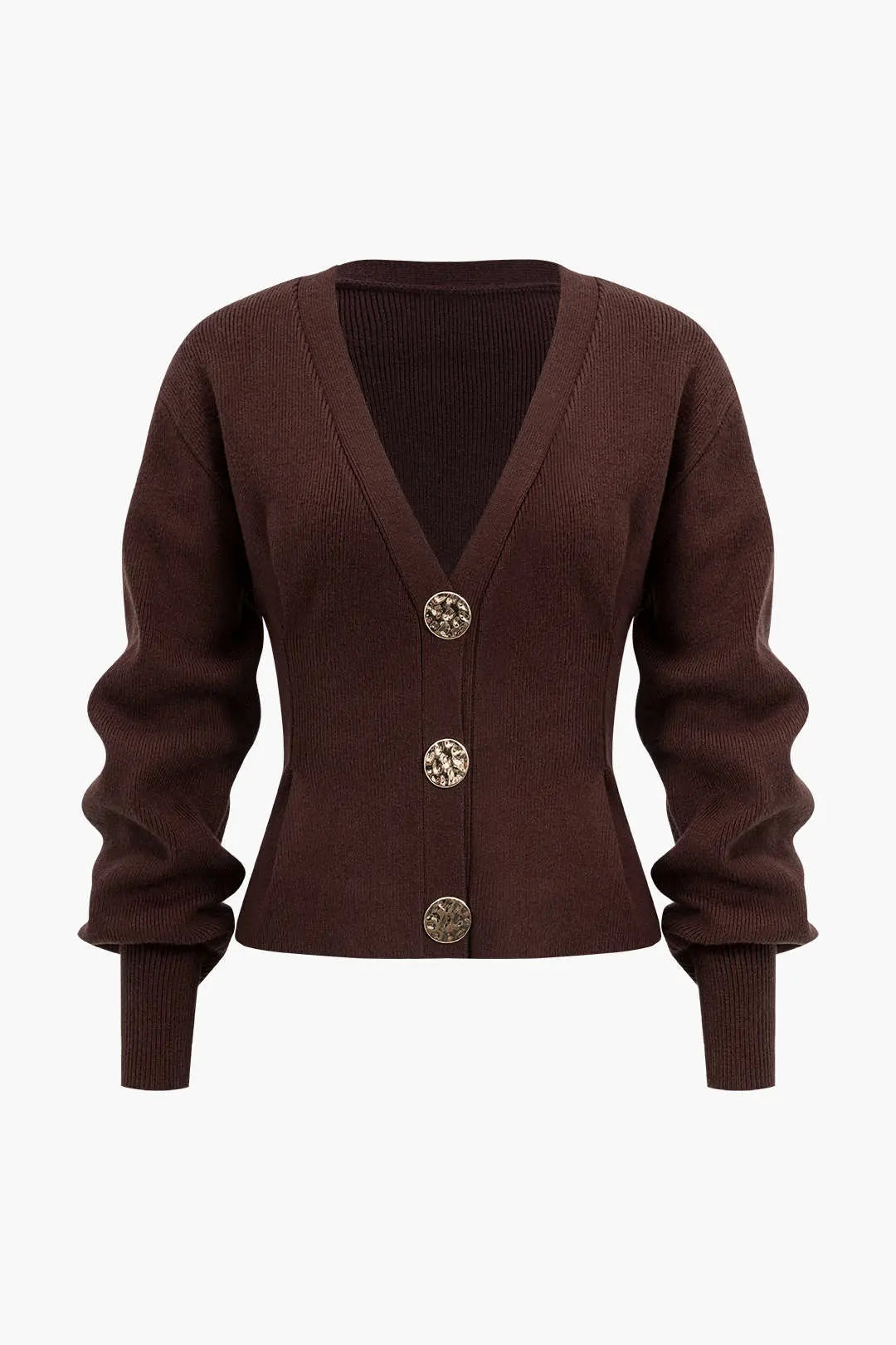 Salomea - Stilfuld V-hals Knap Kvinde Cardigan-Cardigans-Zuruz-Brun-S-Zuruz