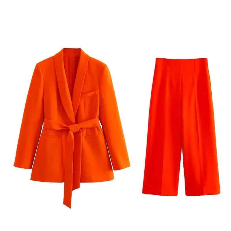Women'S Elegant Blazer Set – Shawl Lapel Jacket & Wide-Leg Pants