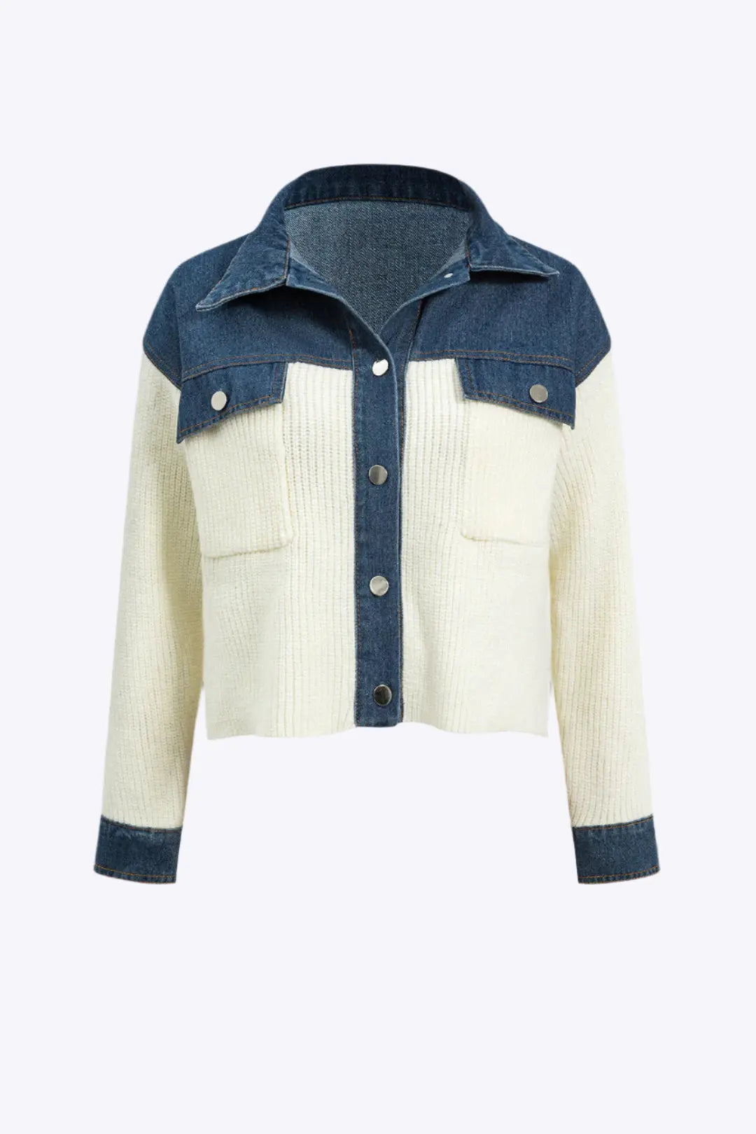 Rosamund – Hyggelig Strikket Denim Patchwork Kvinde Cardigan-Cardigans-Zuruz-Elfenben-S-Zuruz