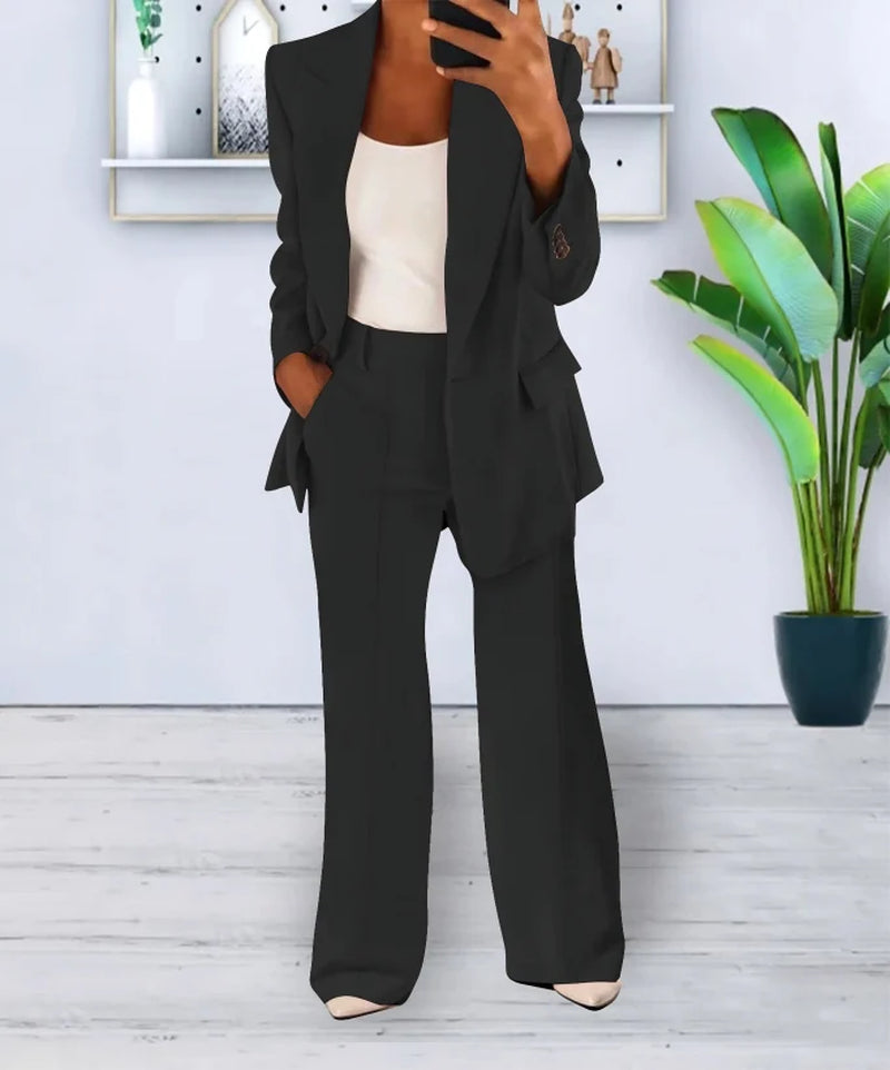 Women’S Blazer and Trouser Set – Tailored Fit – High Waist – Wide Leg – Formal Wear