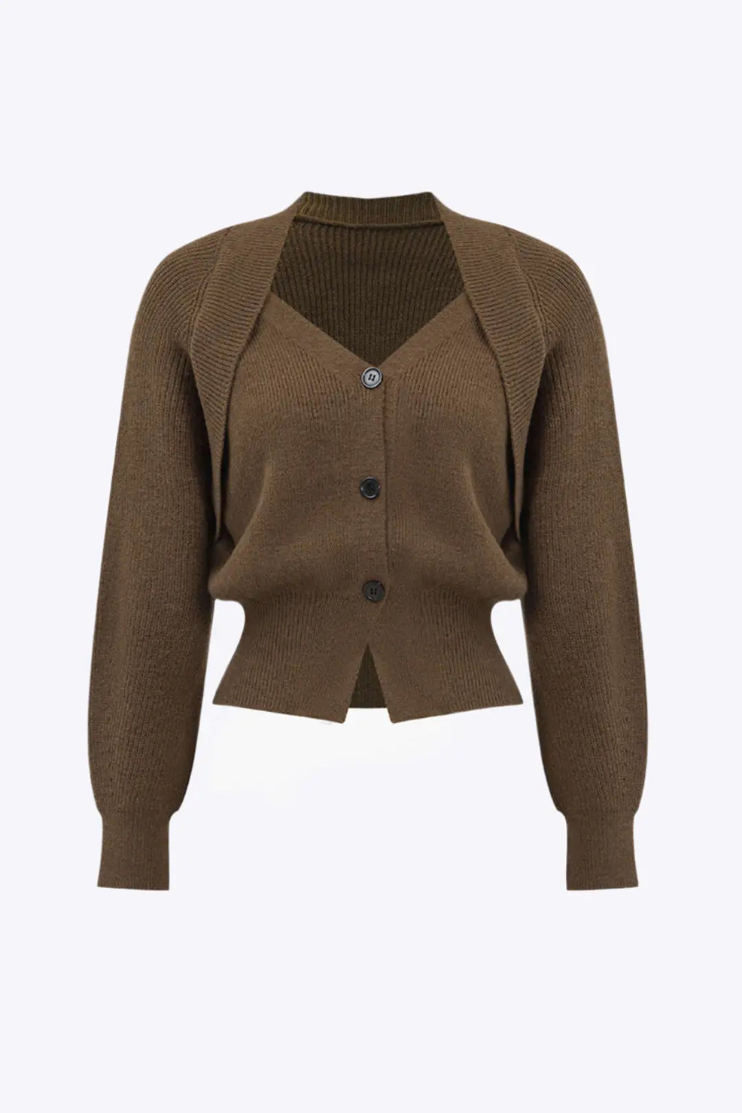 Xenia – Elegant V-hals Ensfarvet Strikket Cardigan til Kvinder-Cardigans-Zuruz-Kaffe-S-Zuruz