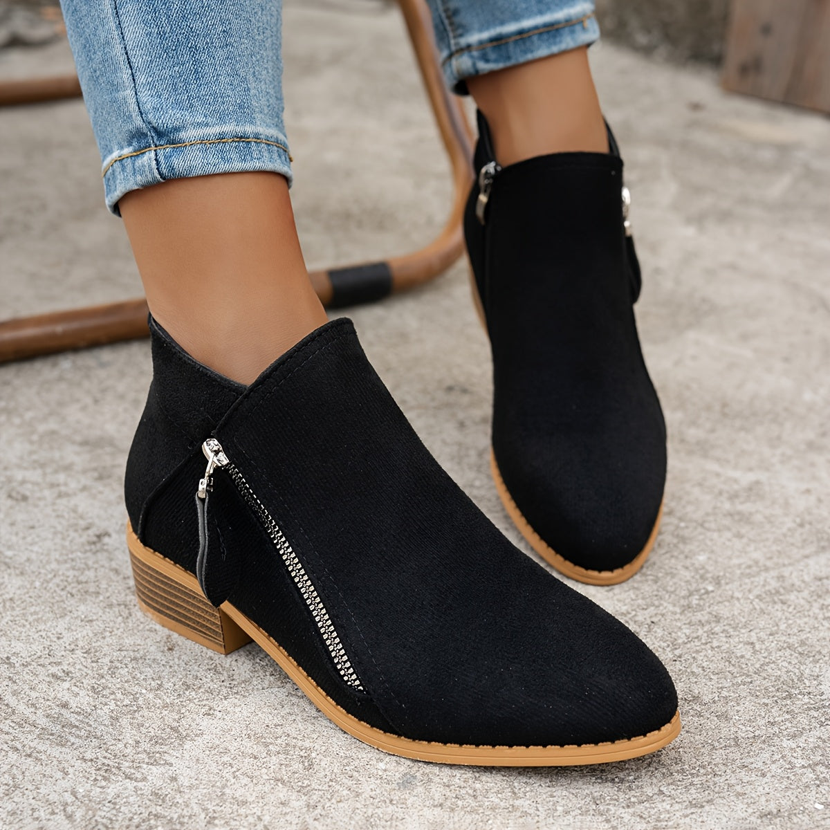 CNSN Women'S Chelsea Ankle Boots - Slip-On Mid Heel, Pointed Toe, Solid Color in Black, White, Green, Red - Comfortable Fabric Lining for Casual Daily Wear, Vacation, Outdoor Activities, Travel, Allseason Shoes | Pointedtoe Boots | Zipper Closure Boots