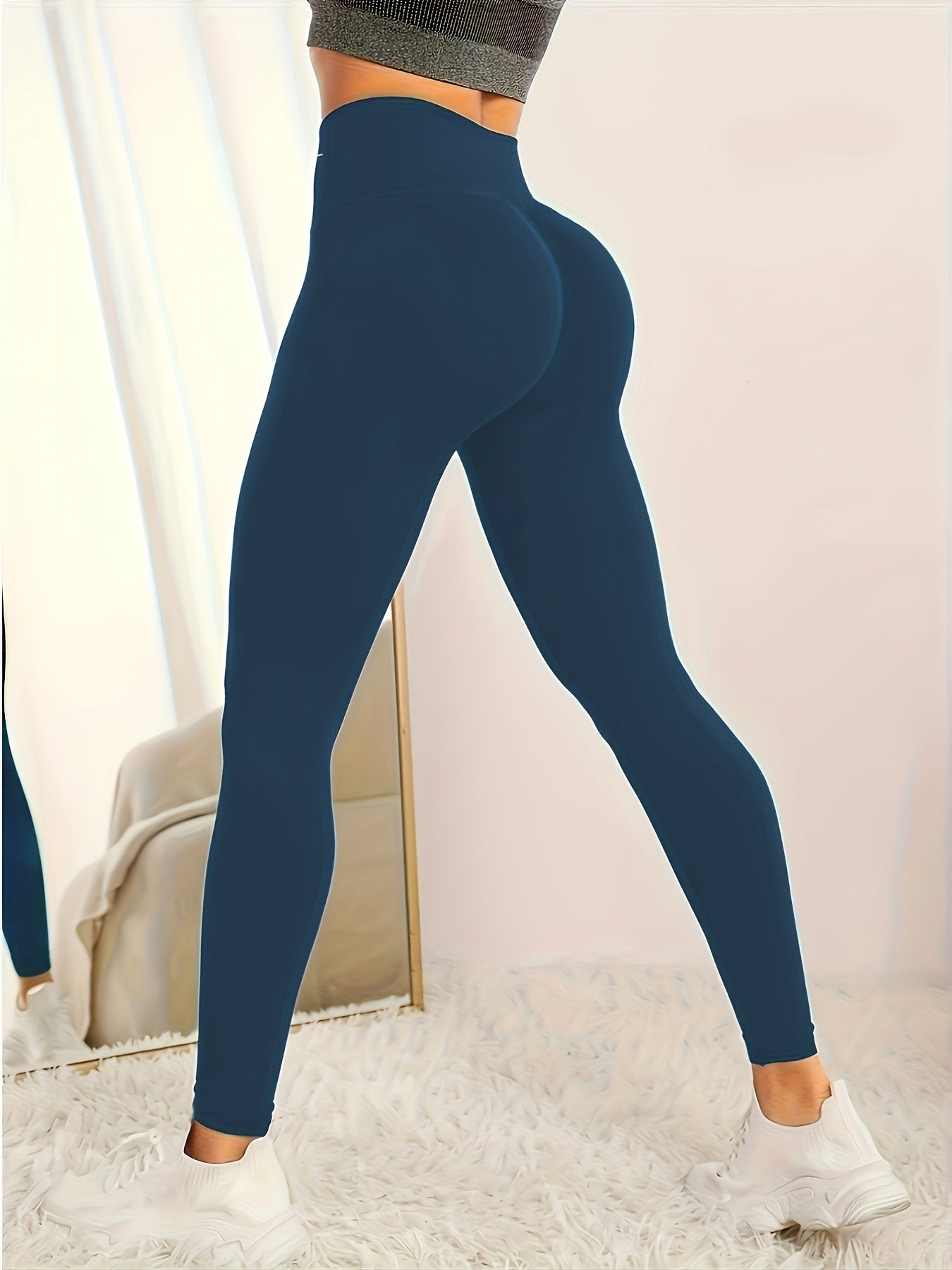 Høj Talje Træningsleggings Ensfarvet Slimfit Til Løb