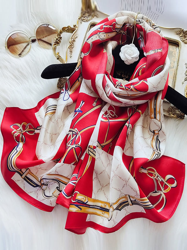 Ginevra – Elegant printet tekstur dame tørklæde-Scarf-Zuruz-Mørkerød-170*53 cm-Zuruz
