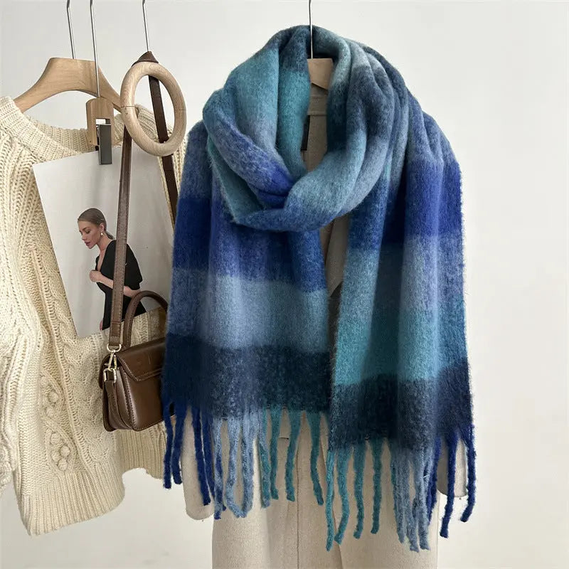 Ornella - Stilfuldt Strikket Kvinde Halstørklæde-Scarf-Zuruz-Safir Blå Gitter-38x250cm-Zuruz