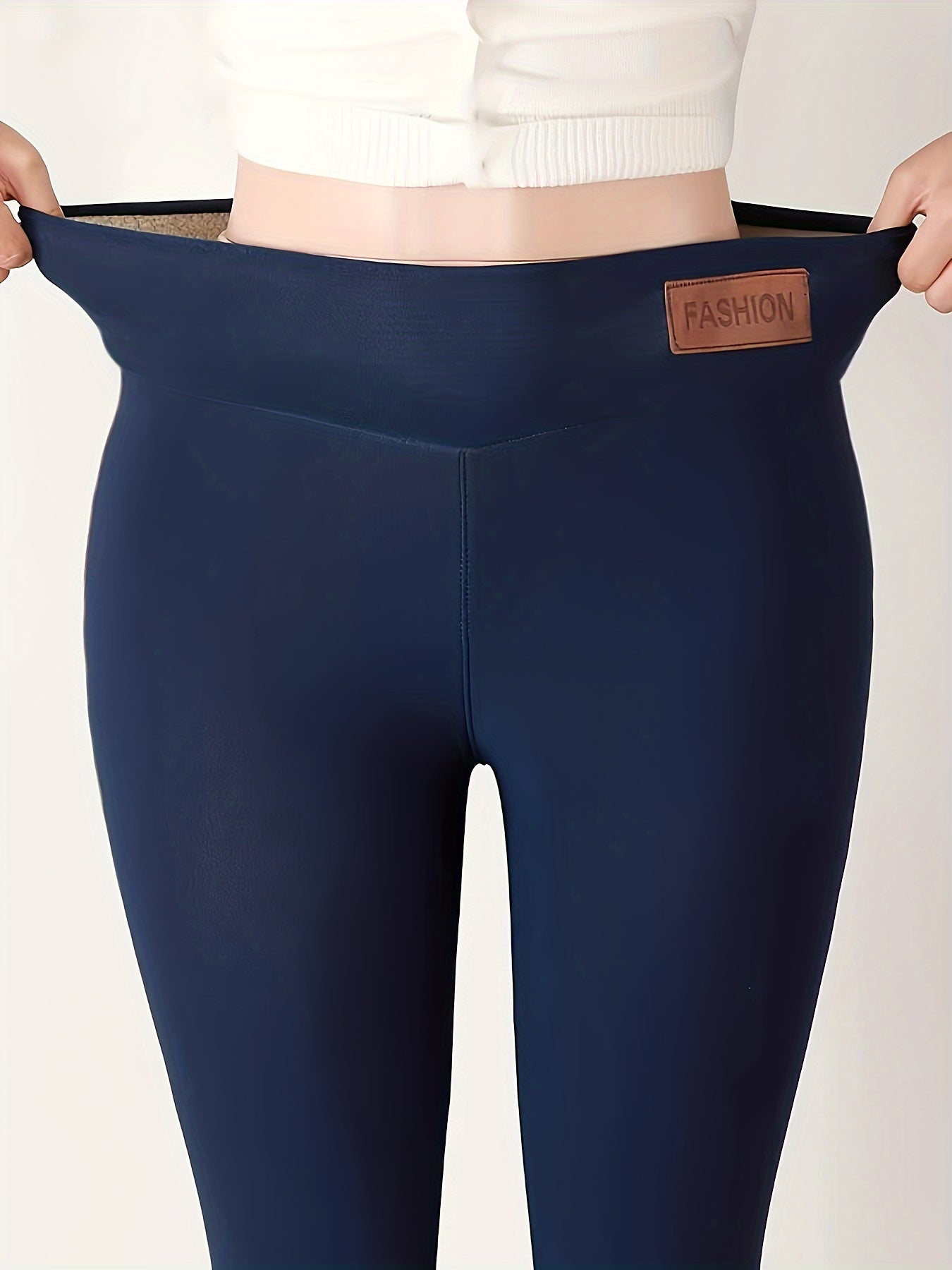 Women'S High-Waisted Fleece-Lined Leggings - Navy Blue, Comfortable & Warm for Winter Workouts, Casual Wear, and, High Waisted Leggings, Apparel, Sleek Design, Soft Texture