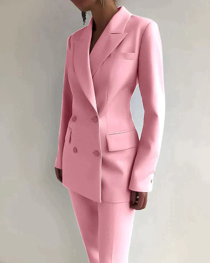 Women’S Blazer and Trousers Set – Tailored Fit – Double-Breasted – Formal Wear