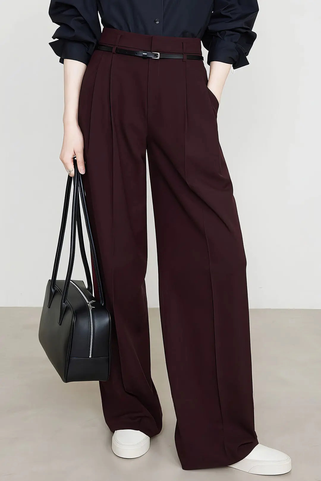 Carmelina - Ensfarvet Bredbenede Casual Kvinde Bukser-Pants-Zuruz-Zuruz