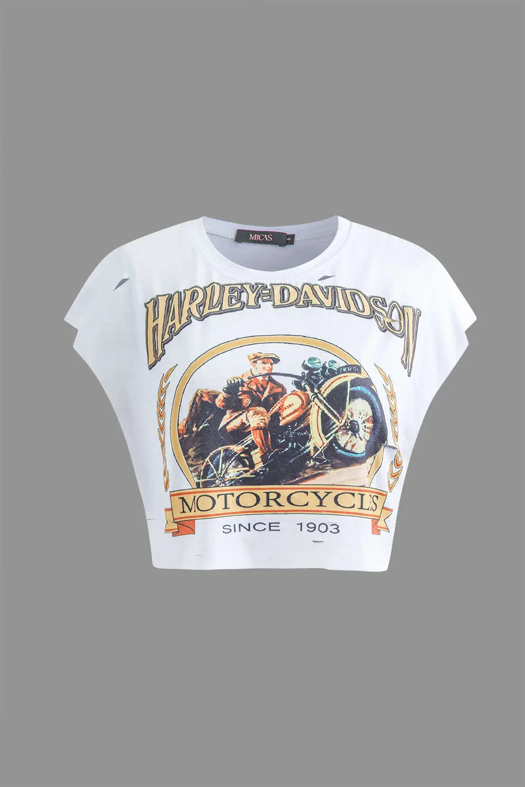 Ilaria – Motorcykel Grafisk Print Ærmeløs Kvinde T-shirt-T-shirts-Zuruz-Hvid-XS-Zuruz