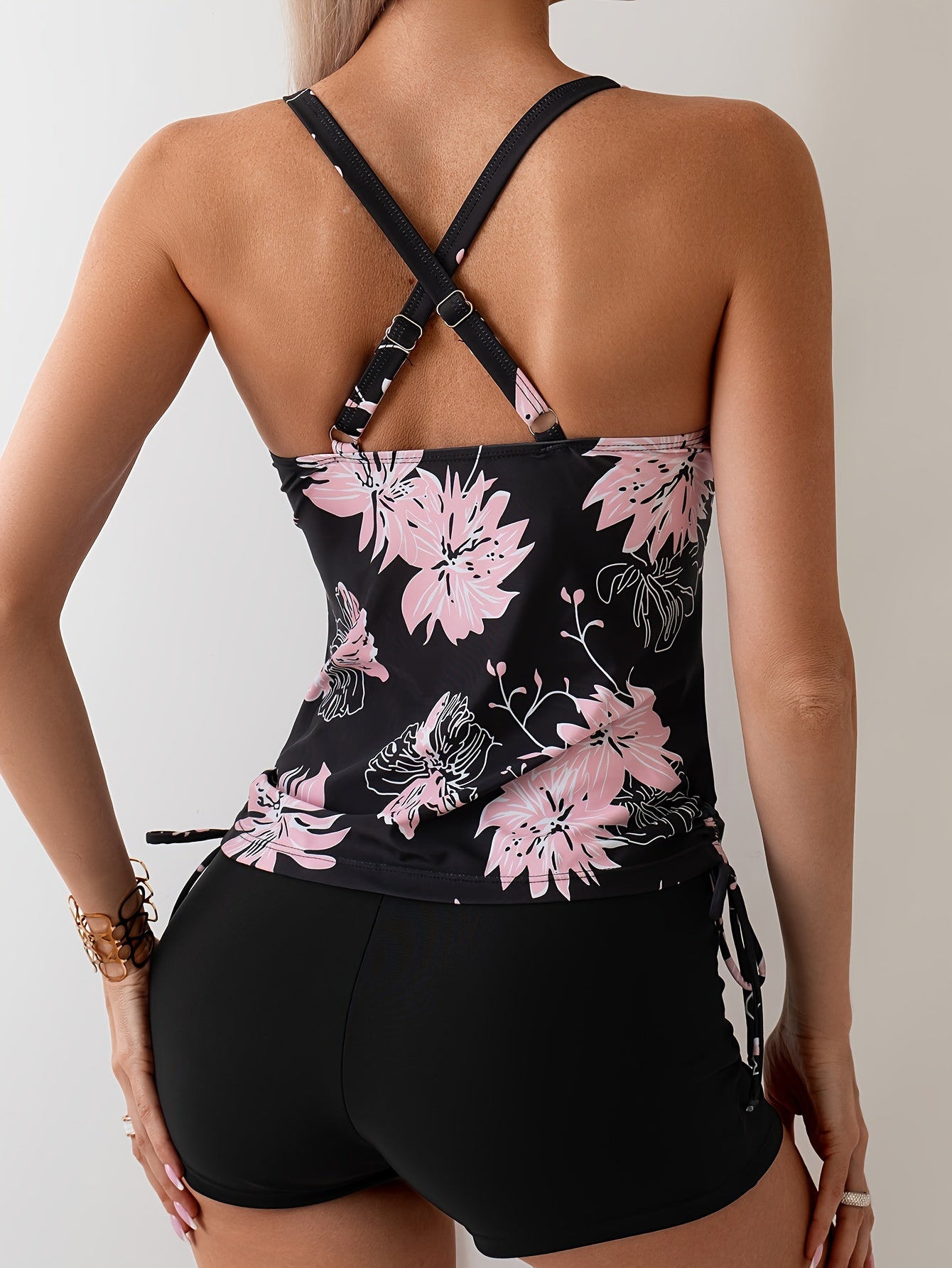 Adult Split Tankini with Print, Tummy Control High-Waisted Swim Briefs