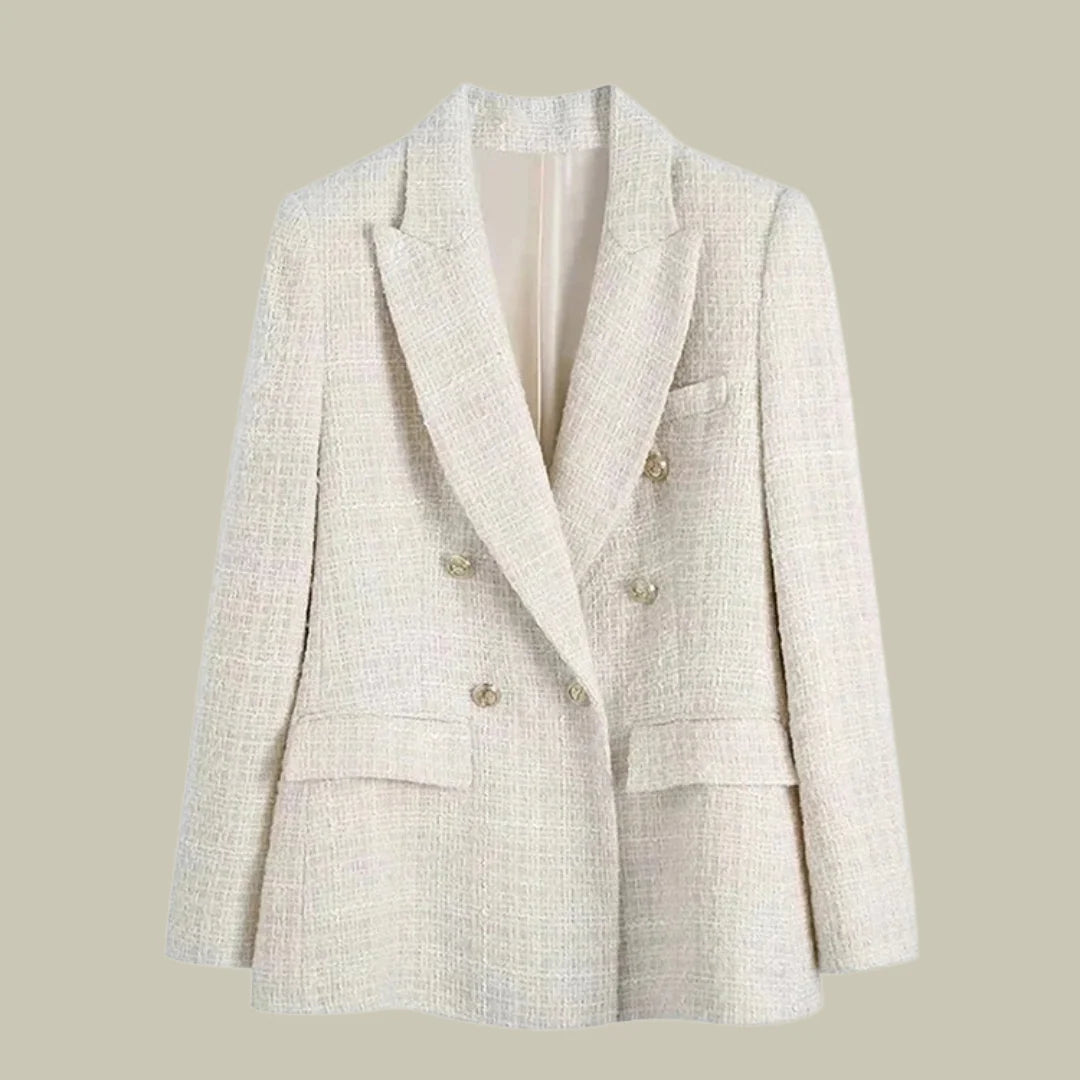 Women’S Tweed Blazer – Tailored Fit – Double Breasted – Peak Lapels – Flap Pockets