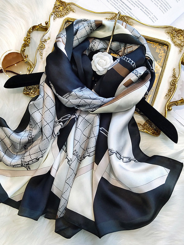 Ginevra – Elegant printet tekstur dame tørklæde-Scarf-Zuruz-Sort-170*53 cm-Zuruz
