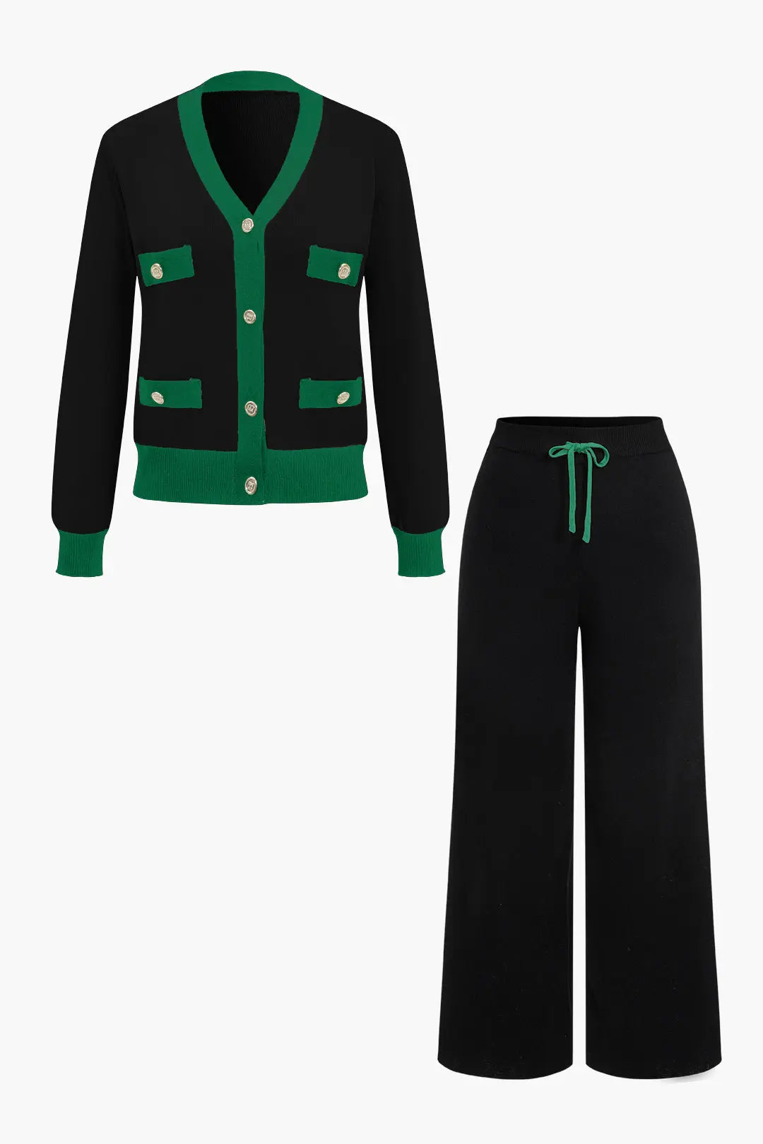 Rowena - Stilfuldt Patchwork Design Kvinde Strikket Cardigan & Bukser Sæt-Sets-Zuruz-Sort-S-Zuruz