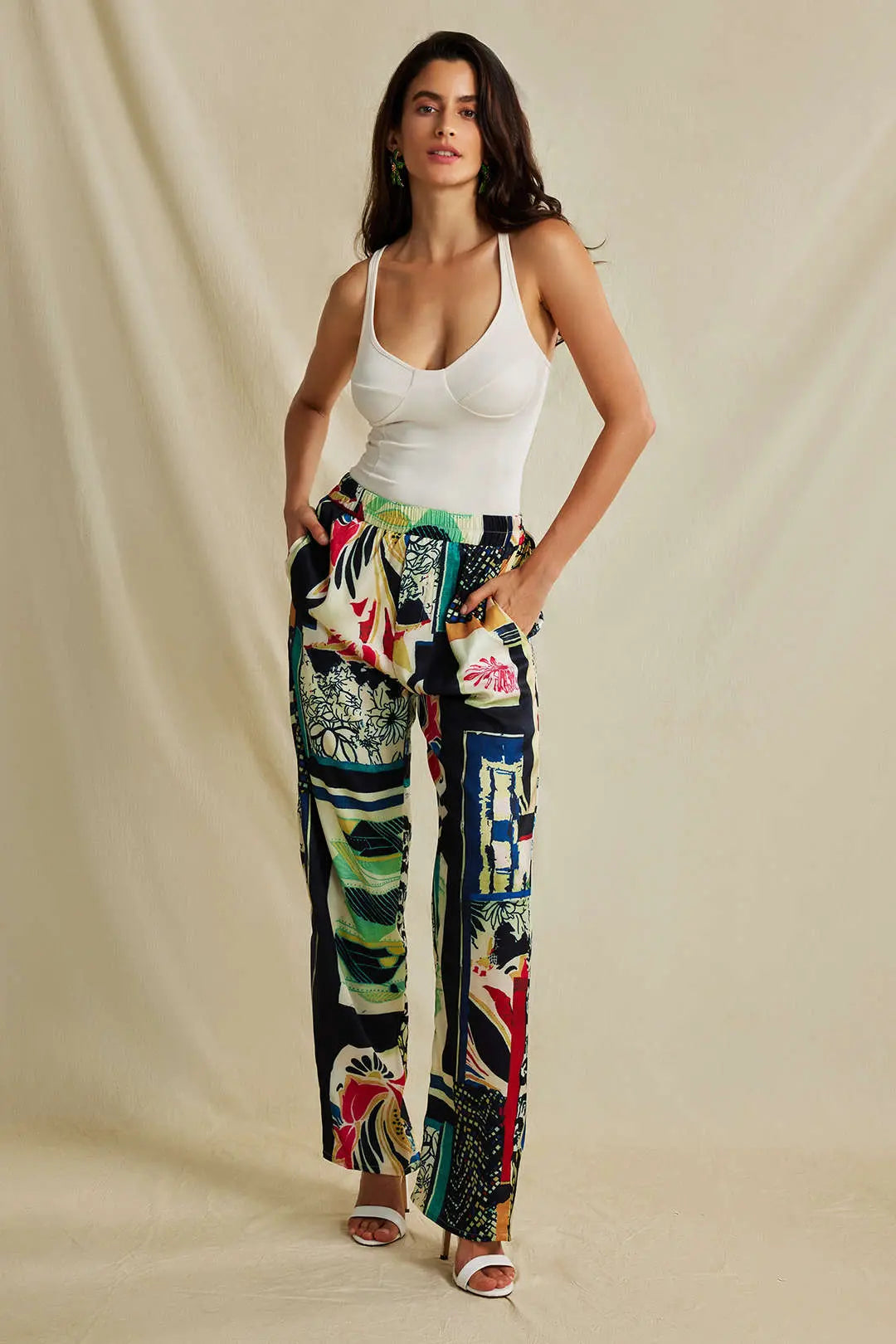 Querida – Trendy blomster-detaljer dame straight fit bukser-Pants-Zuruz-Zuruz