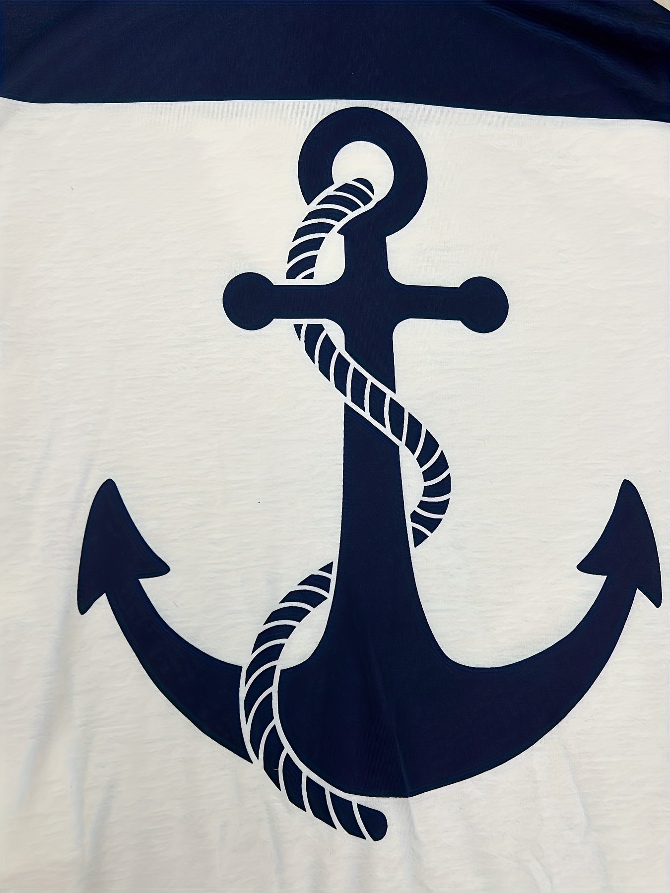 Plus Size - Women'S Navy Blue & White Striped Hoodie with Anchor Print - Casual Round Neck Jogger Sweatshirt, Comfortable Loose Fit for Spring & Fall, Pullover|Striped Pattern Top|Comfortable Fit