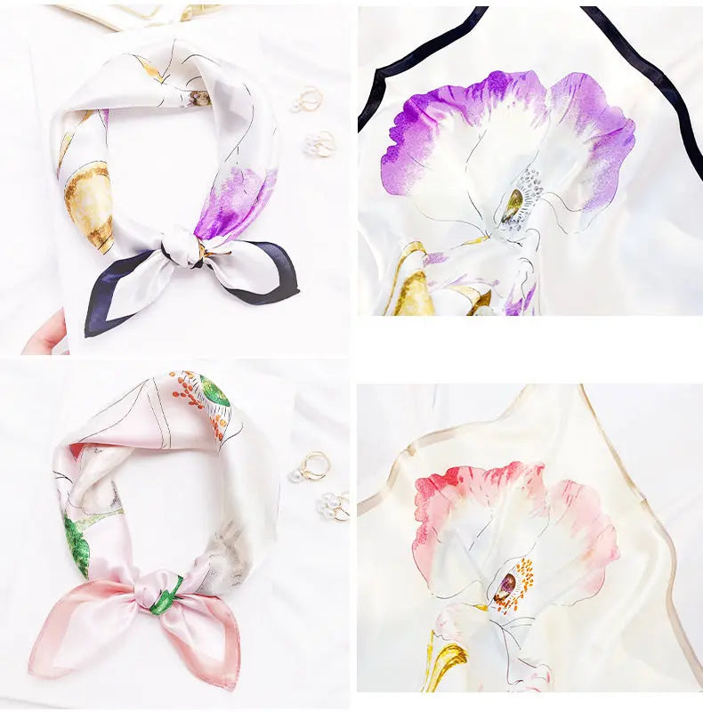 Katarina – Kunstnerisk blomsterdesign dame firkantet tørklæde-Scarf-Zuruz-Zuruz