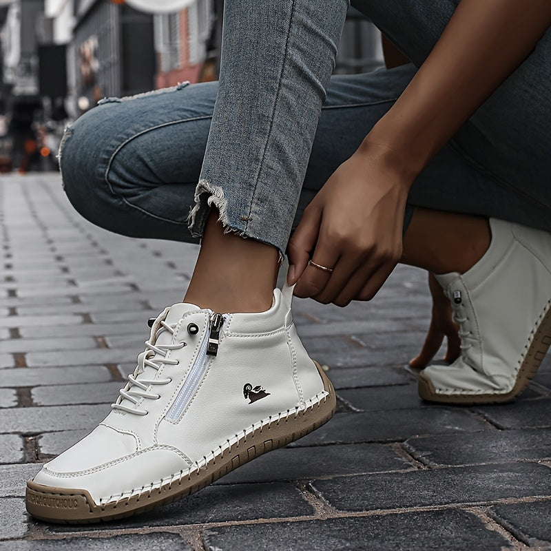 Women'S Light Blue Casual Mid-Top Ankle Boots with Side Zipper & Lace-Up Closure - Breathable Fabric Upper, Non-Slip Rubber Sole, All-Season Comfort, Machine Washable, Allseason Footwear, Stylish Streetwear, Durable Footwear