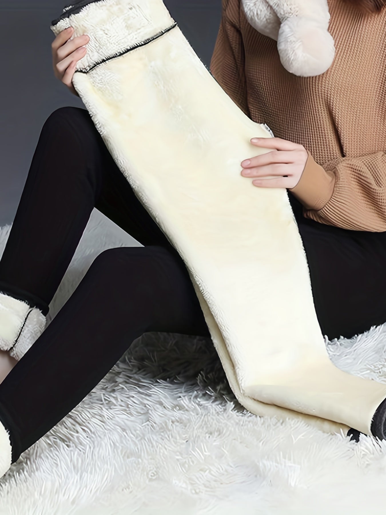 Women'S High-Waisted Leggings, 88% Polyester 12% Elastane, Stretch Knit Fabric, Solid Color, Long Length, Street Style, Fall/Winter Warm Leggings with Fake Buttons Detail