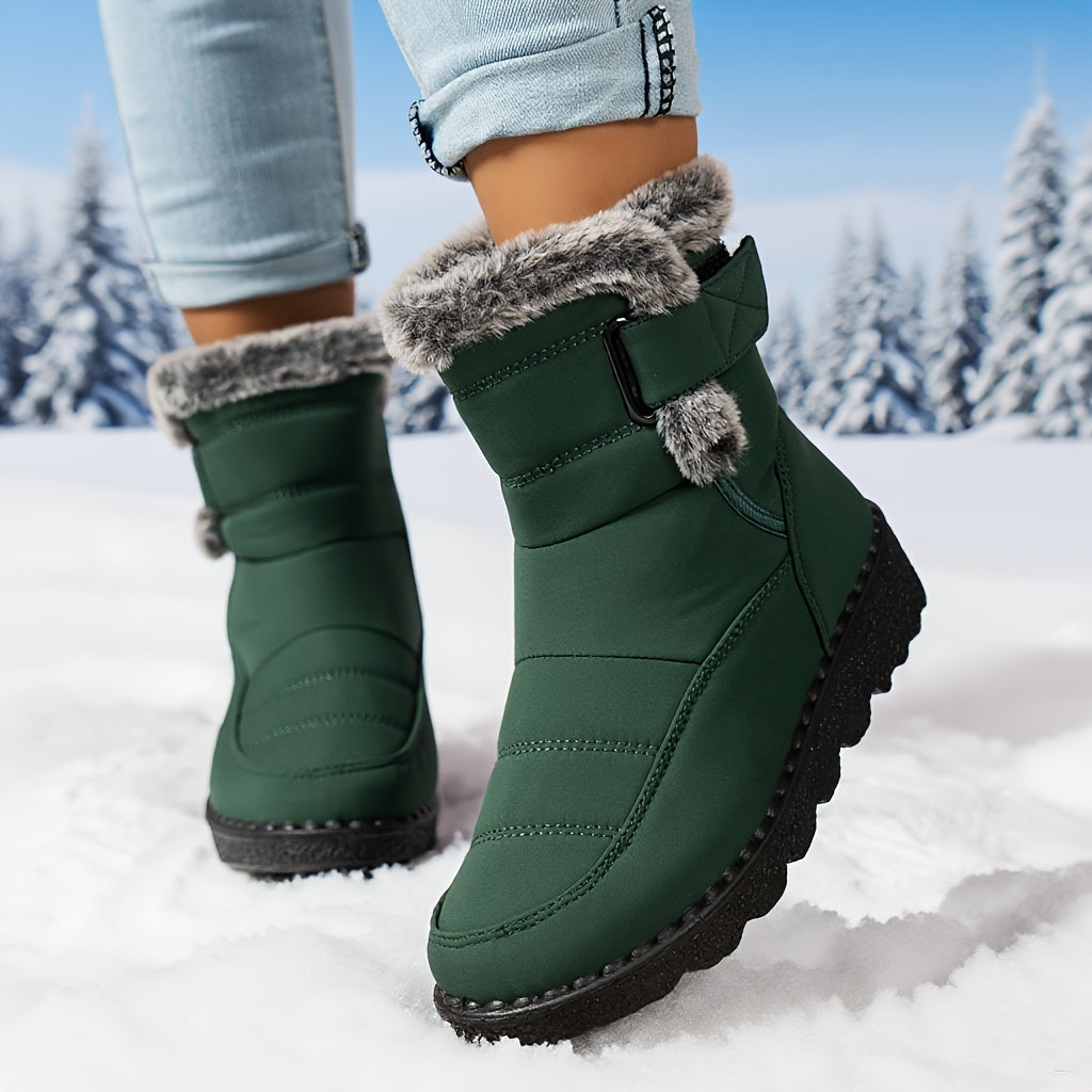 Women'S Slip-On Ankle Boots - Winter Warmth with Plush Lining, Soft Sole & Flat Heel - Black Casual Boots for Cold Weather Comfort, Hand Washable Fabric Upper & Synthetic Cover Outsole, Winter Boots, Cold Weather Footwear, Sleek Boot Design, Durable Foot