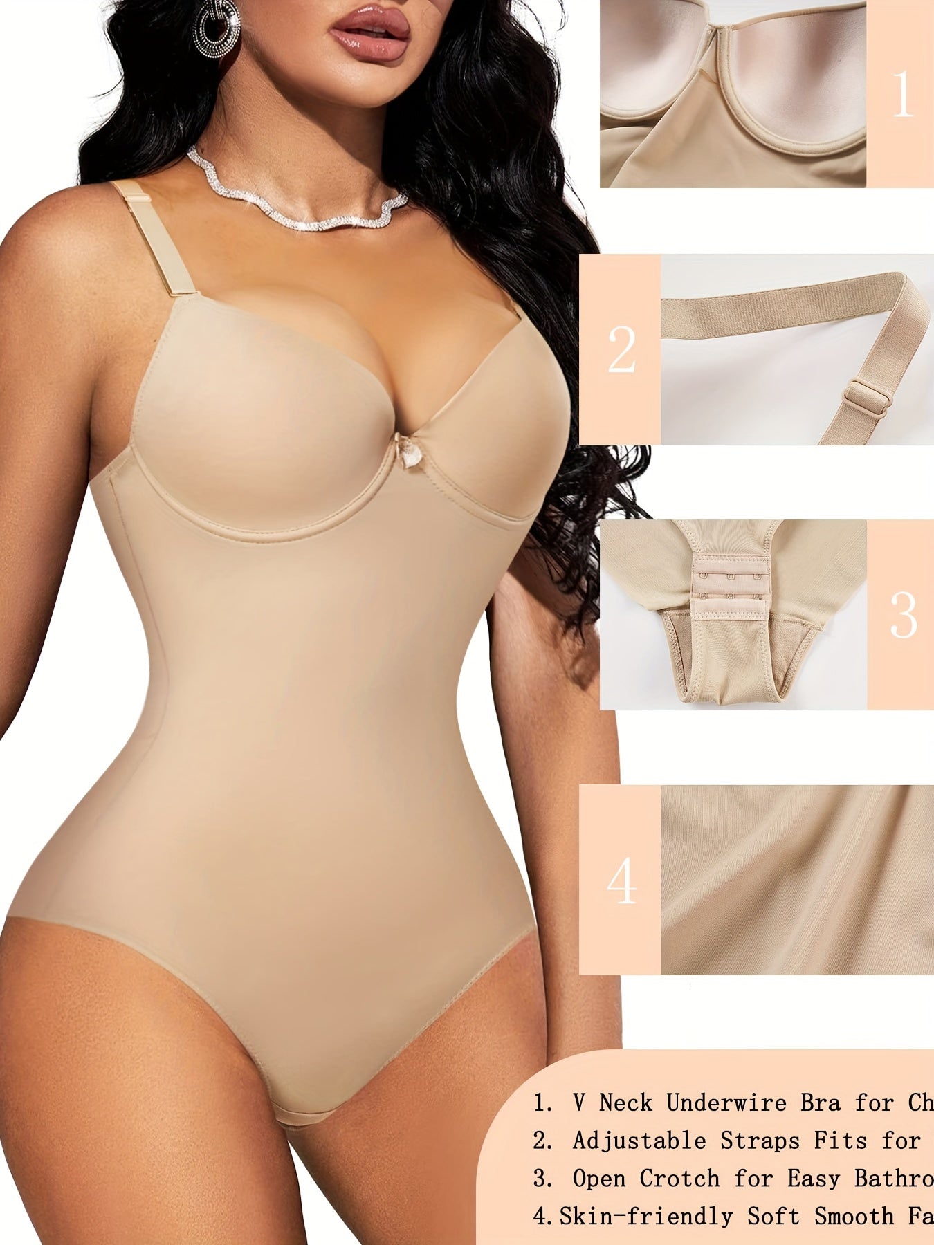 Solid Slip Shaping Bodysuit, Push Up Tummy Control Slimming Body Shaper, Women's Underwear & Shapewear