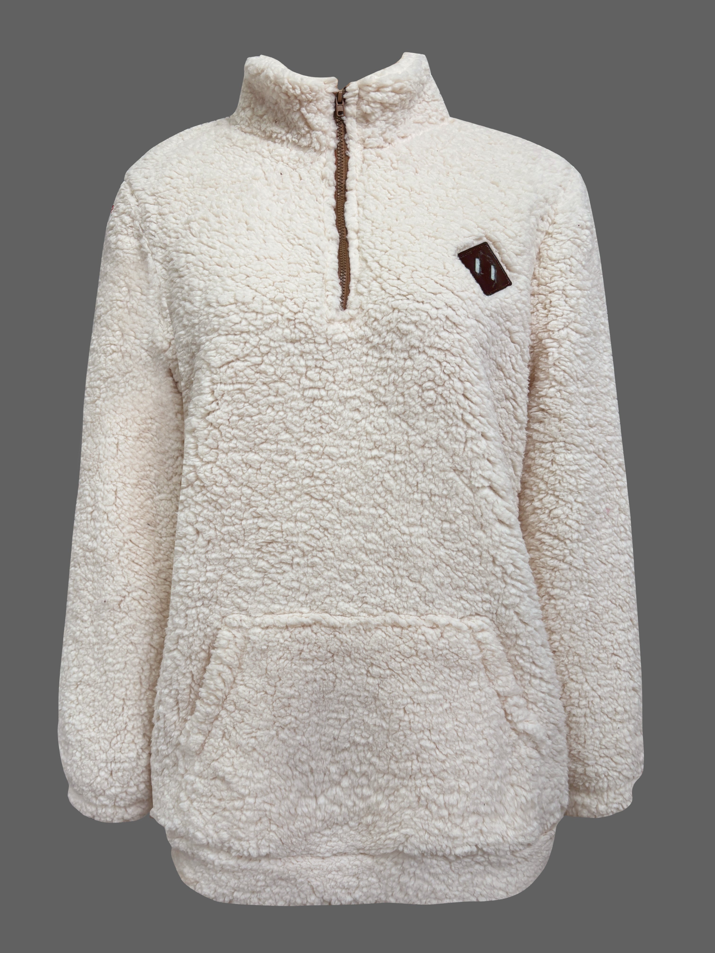 Women'S Shearling Fleece Zippered Sweatshirt, Casual High Neck Long Sleeve Pullover, 100% Polyester Solid Color, All-Season Warmth, Woven Cozy Fashion Top