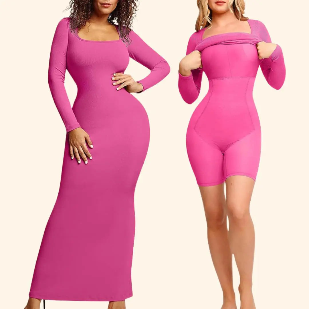 Linnea – Ultra flatterende design dame langærmet shapewear kjole-Dresses-Zuruz-Lyserød-S-Zuruz