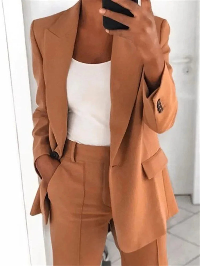 Women’S Blazer and Trouser Set – Tailored Fit – High Waist – Wide Leg – Formal Wear