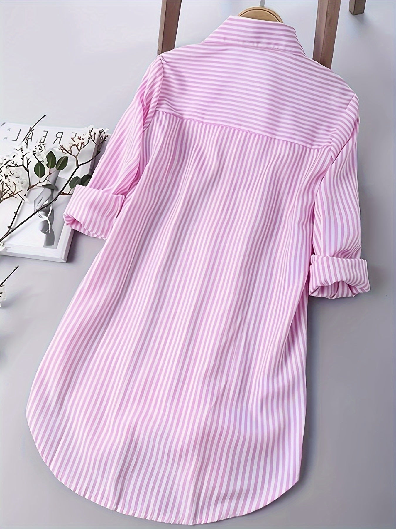 Stribet Damebluse Skjorte Langærmet Med Knapper Elegant