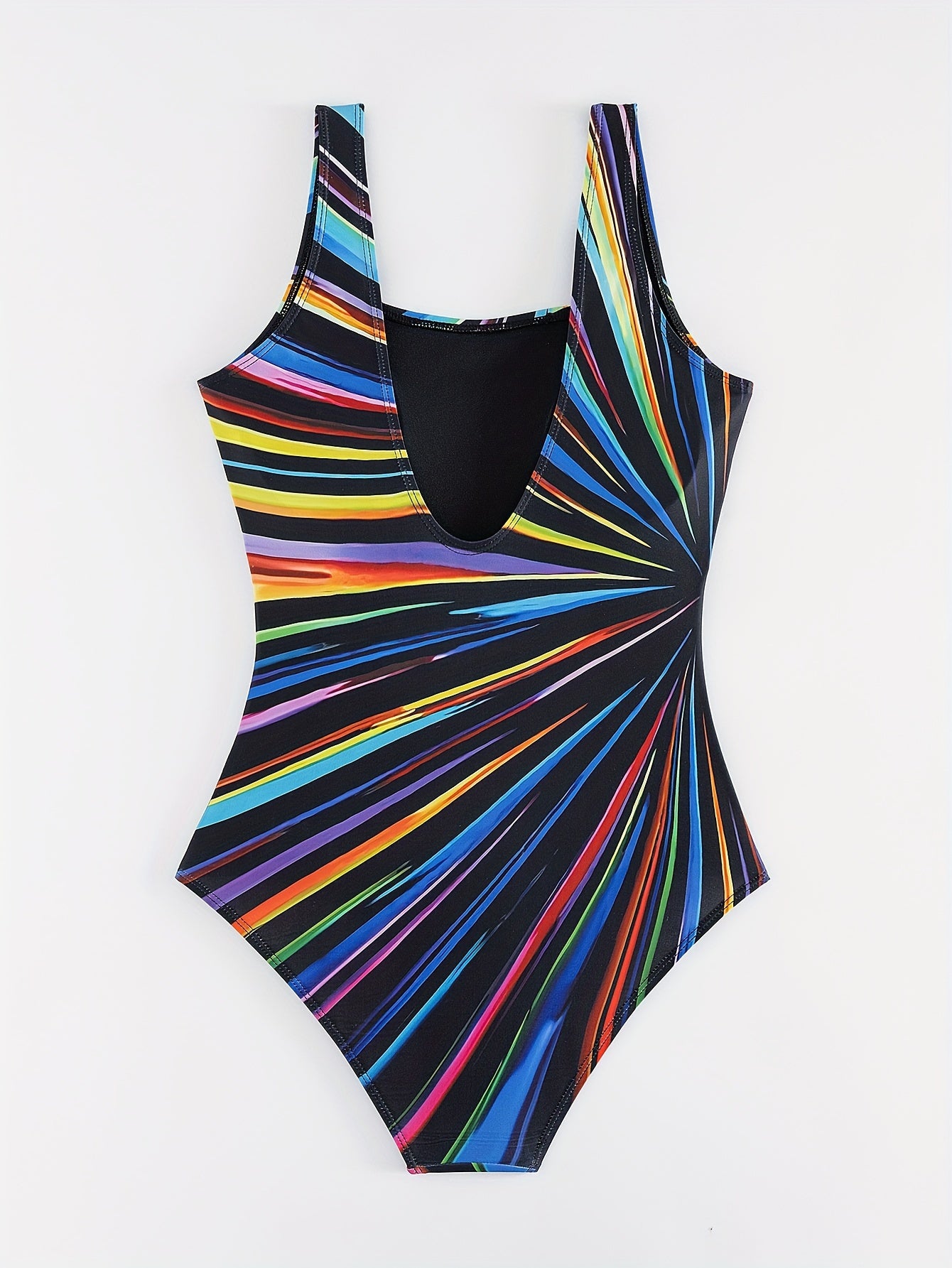 2023 Women's One-Piece Swimsuit - High Elasticity Square Neck Striped Swimsuit with Colorful Vertical Stripes, Hand Wash Only, Non-Transparent & Mature Style for Beach & Pool, High Waisted Swimsuit, Poolside Attire, Summer Swimwear, Highelasticity Fabric