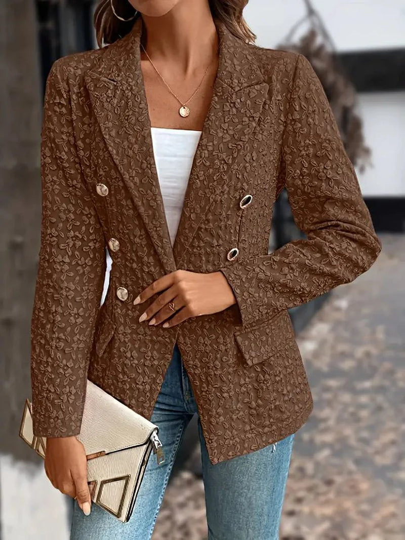 Women’S Blazer - Double Breasted Tailored Fit - Embroidered Floral Detail - Notched Lapel