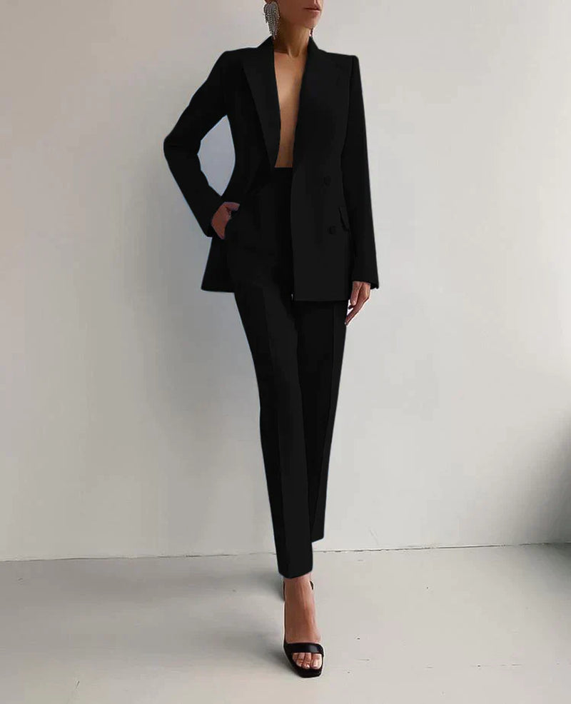 Women’S Blazer and Trousers Set – Tailored Fit – Double-Breasted – Formal Wear