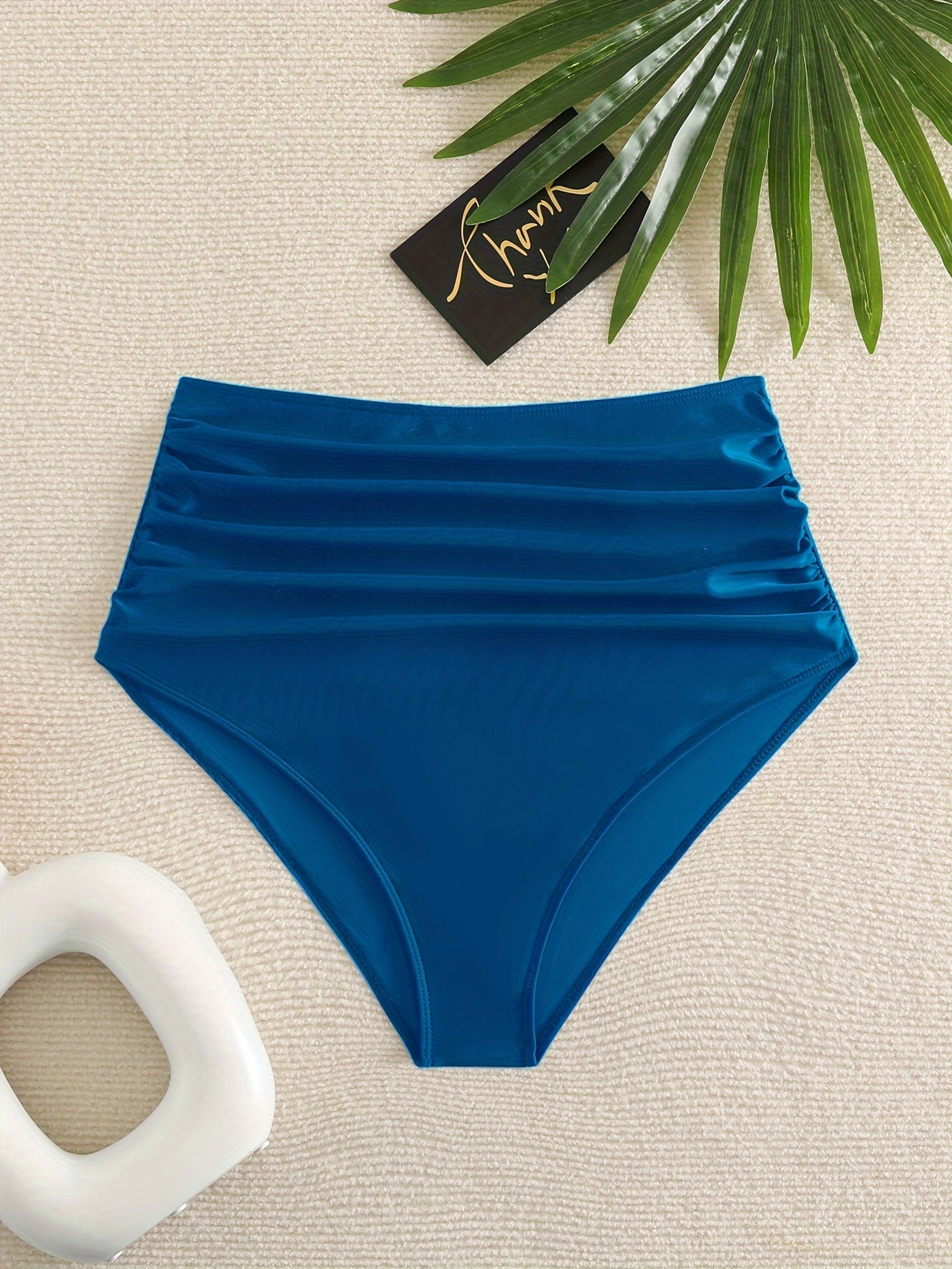 Ruched High Waist Tummy Contol Bottom, Solid Color High Stretchy Beach Bottom, Women's Swimwear & Clothing