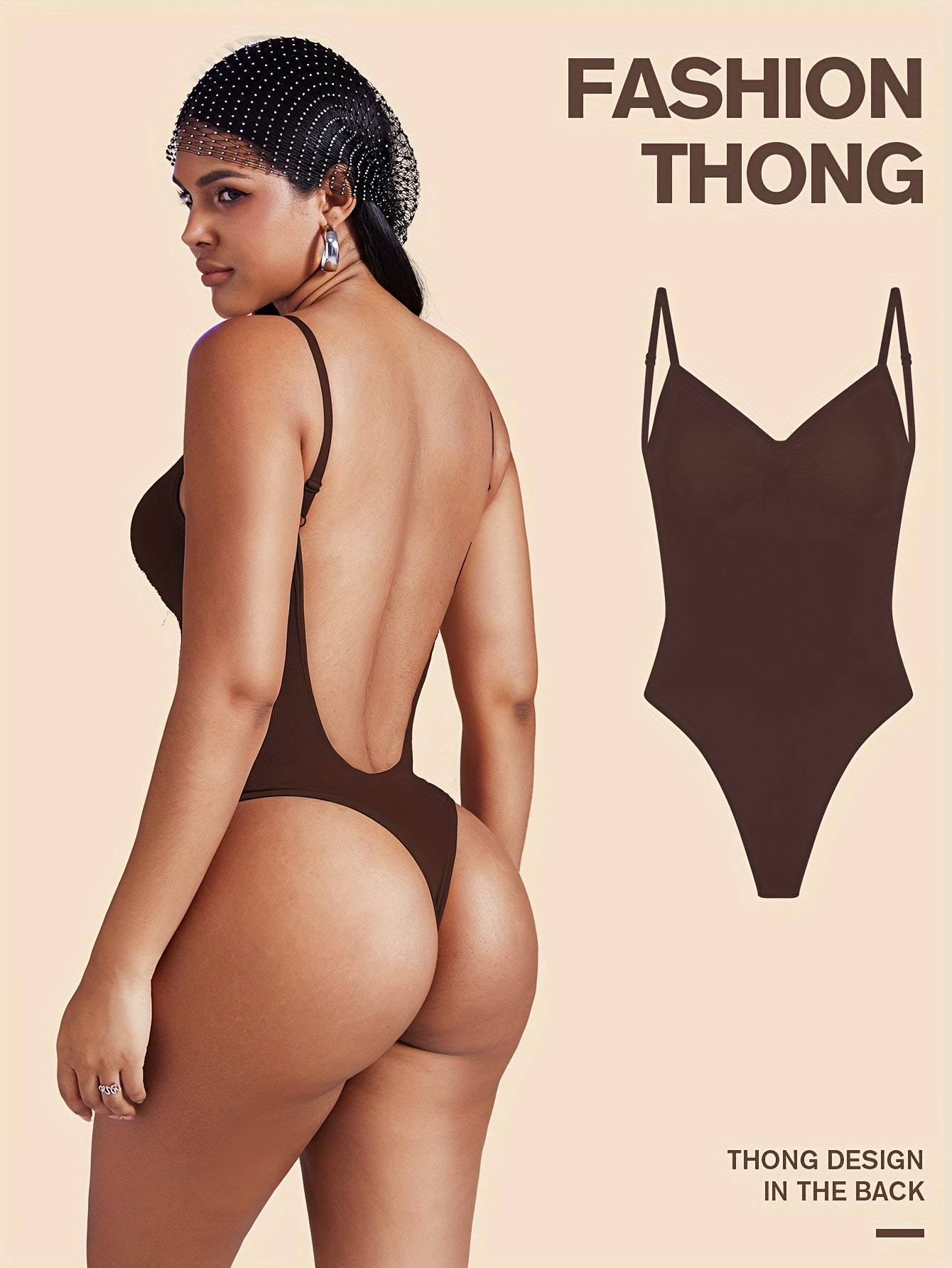 1pc Women's Backless Thong Bodysuit Tummy Control Invisible Shapewear - Seamless Waist Shaping for Under Dresses and shapewear & Wedding TE211