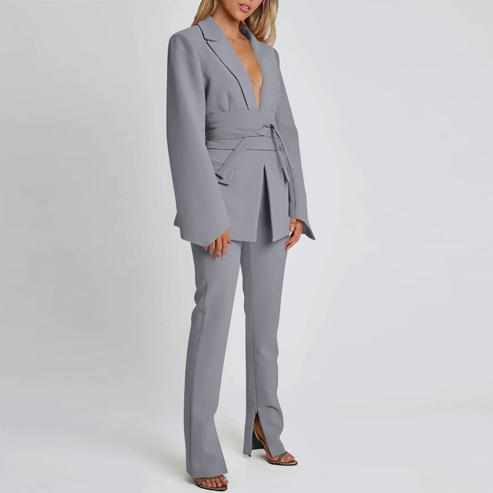 Women’S Blazer – Tailored Fit – Longline Silhouette – Self-Tie Waist – Notched Lapel