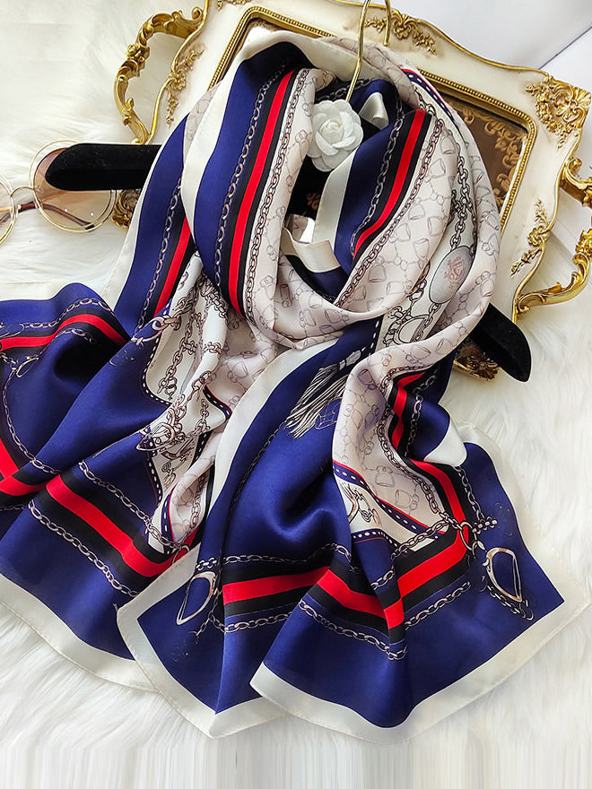 Ginevra – Elegant printet tekstur dame tørklæde-Scarf-Zuruz-Mørkeblå-170*53 cm-Zuruz
