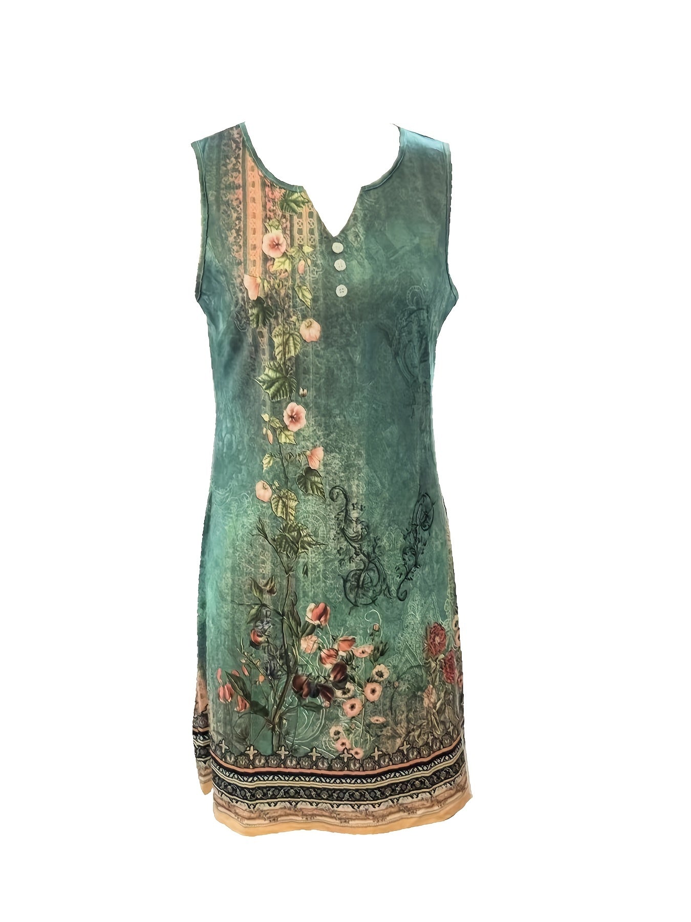 Elegant Blomster Maxi Kjole Tealgrøn Beige Til Fest