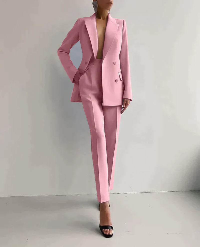 Women’S Blazer and Trousers Set – Tailored Fit – Double-Breasted – Formal Wear