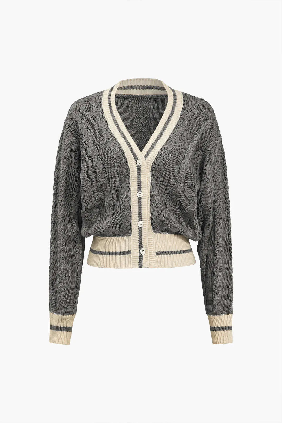 Clarimond – Farveblok Printet Knapdetaljeret Sweater Cardigan til Kvinder-Cardigans-Zuruz-Grå-S-Zuruz