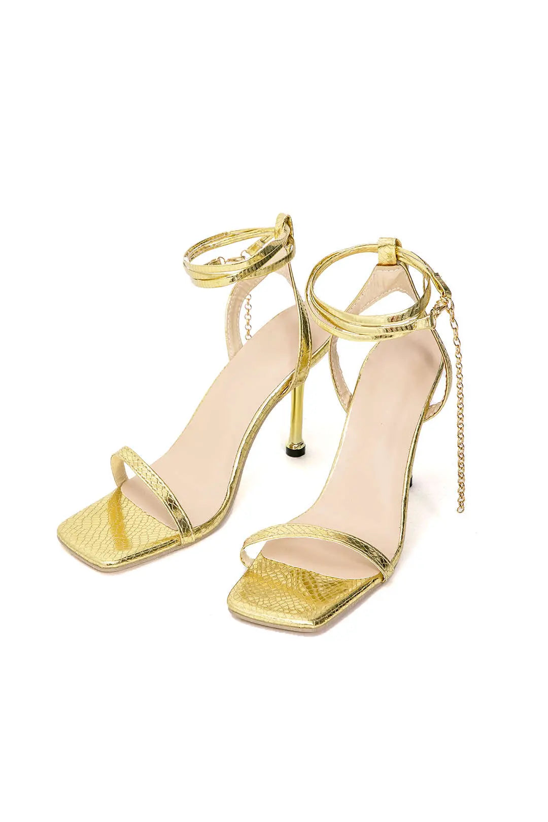 Clotilde - Firkantet Tå Kæde Kvinde Sko med Hæl-Shoes-Zuruz-Guld-4-Zuruz