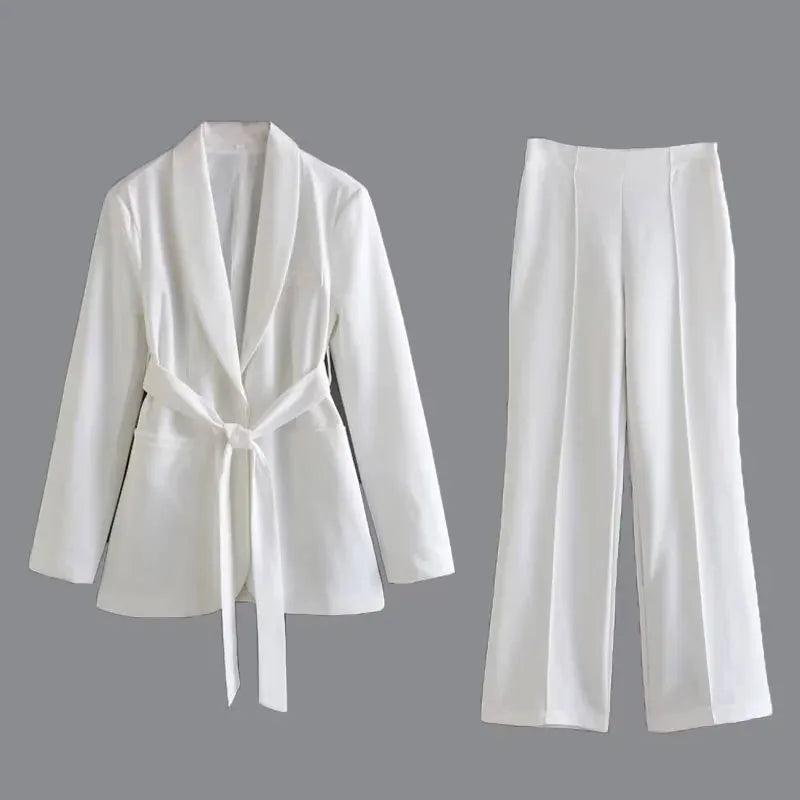 Women'S Elegant Blazer Set – Shawl Lapel Jacket & Wide-Leg Pants