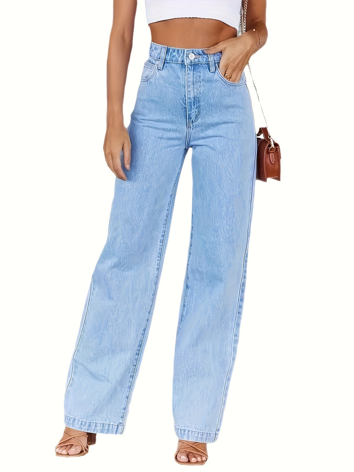 Women's Elegant Wide-Leg Jeans - Non-See-Through Stretchy Pants with Classic Five-Pocket Design, Machine Washable Everyday & Formal Jeans for Women (Office, Party, Casual Outfits) - Elegant Jeans Line, Party Attire, Durable Denim